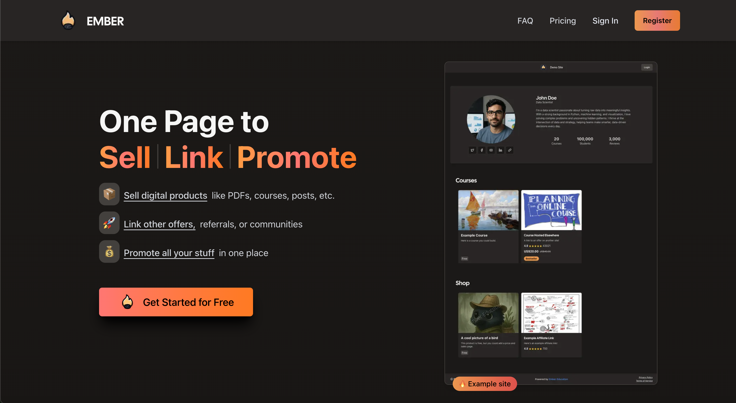 One page to sell, link, and promote Digital Products